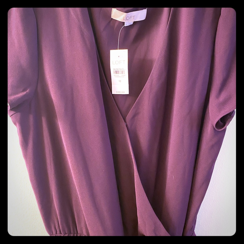 NWT LOFT purple short sleeve jumpsuit size 12